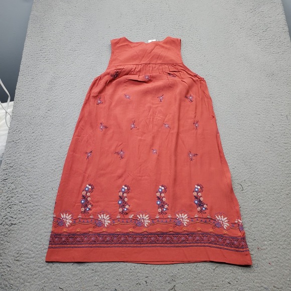 LOFT Boho Dress Womens XS Multi Embroidered Floral Pleated Sleeveless Tie Neck - Picture 2 of 10